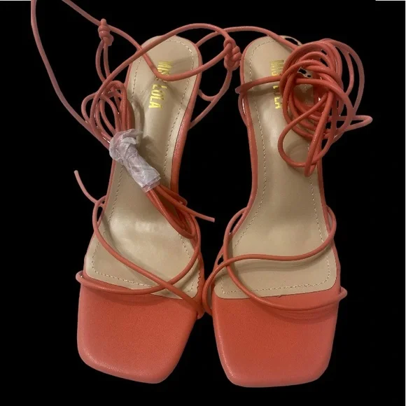 MISS LOLA Knot Detail Raya Peach Lace-Up Strappy Heels Sz:9 - Picture 6 of 15